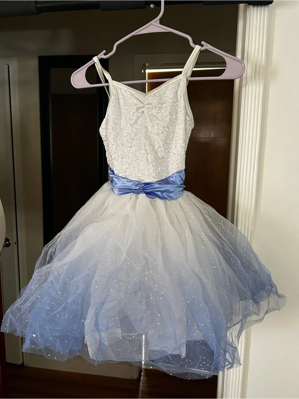 Weissman Sparkling White and Light Blue Ombré Tulle Ballet Dress. Size IC